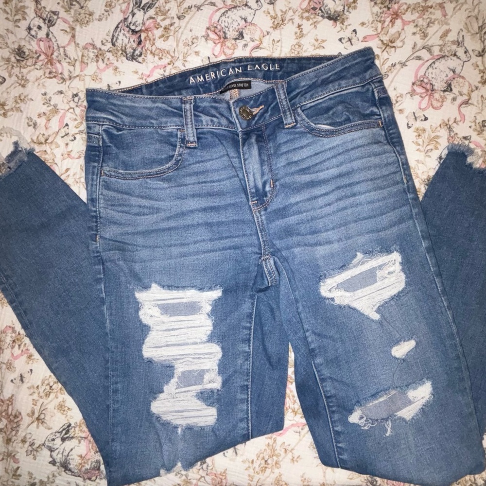 American Eagle Outfitters Women's Ripped Blue Skinny Jeans